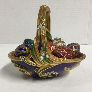 Faberge Spring Egg Purple Basket 9 Eggs Franklin Mint House & Faberge Vintage